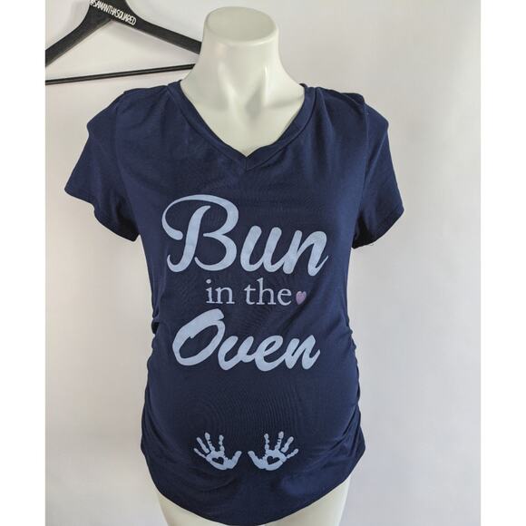 French Pastry Maternity Bun in the Oven Graphic Tee Blue sz Small - Picture 3 of 4